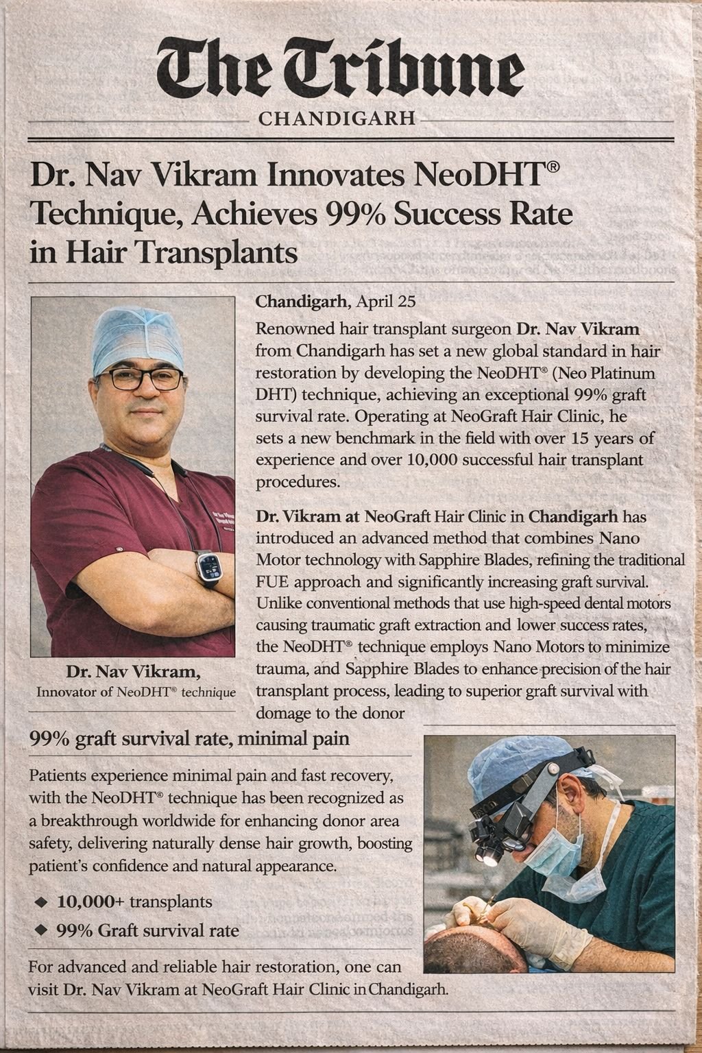 News coverage of NeoDHT hair transplant technique